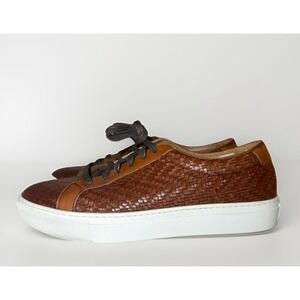 TAFT‎ Men's US 8 EU 41 Woven Brown Leather Low Top Lace Up Sneakers Shoes